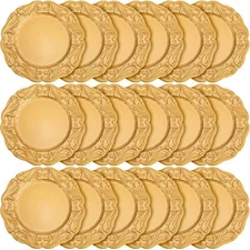 18 Pcs 13' Unique Antique Gold Plates, Plastic Reusable Disposable Dinner Plate
