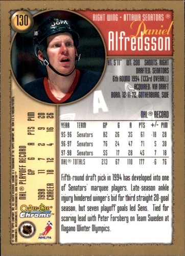 1998-99 Topps O-Pee-Chee Chrome #130 Daniel Alfredsson OTTAWA SENATORS - Picture 2 of 2
