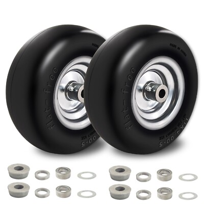2Pcs Premium 11x4-5 Flat Free Tire and Wheel for Lawn Mowers & Zero Turn Mowers