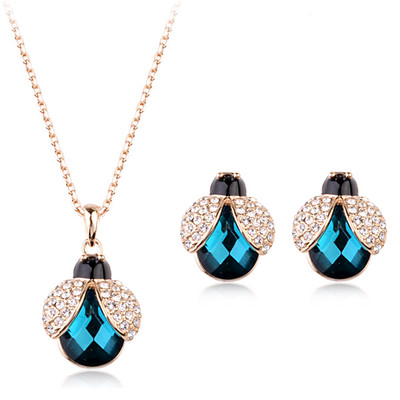  18K GOLD PLATED & GENUINE AUSTRIAN CRYSTAL & CZ EMERALD NECKLACE & EARRING SET 