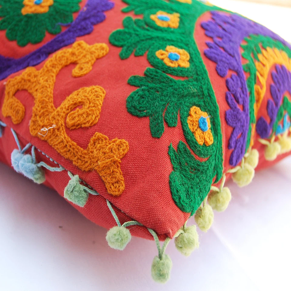 Christmas Decor Ethnic Suzani Cushion Cover Hand Embroidery Pillow Cases 16x16" - Image 3 of 3