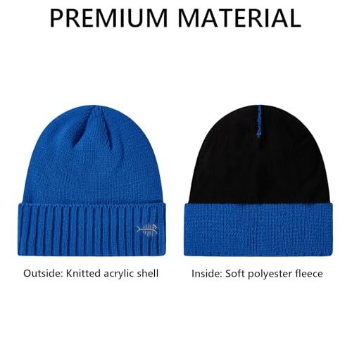 Winter Beanie Hats with Fleece Lining Thick Warm for Men One Size Bright Blue - 第 3/7 張圖片