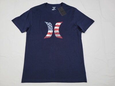 Hurley Mens Icon Found Nations Graphic Tee Obsidian Blue USA Super soft