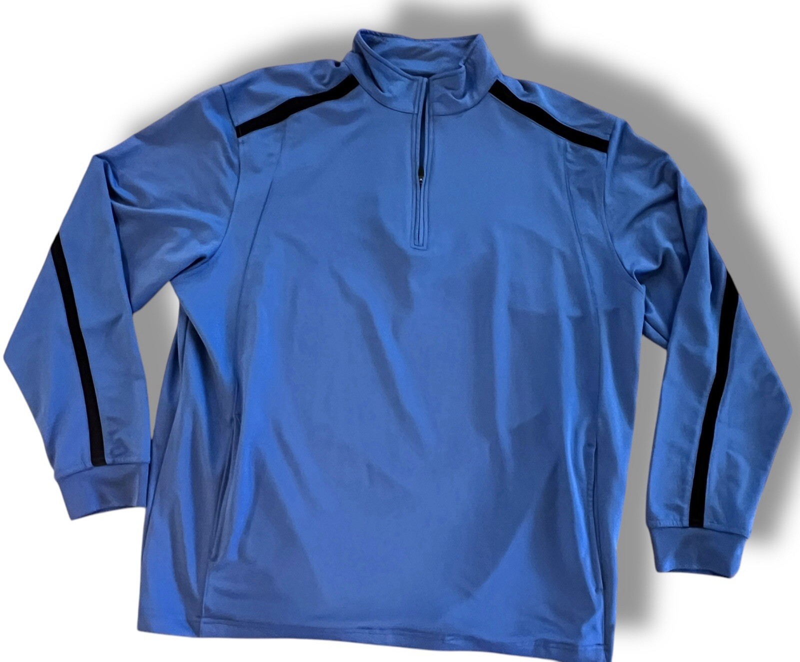 Greg Norman Mens Large Golf Shirt Blue Collared Long Sleeve 1/4 Zip Logo Stretch
