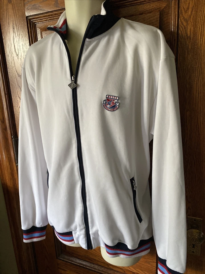 Abrigo CHAQUETA VINTAGE ENYCE Y2K Retro Hip-Hop Blanco Cremallera Completa Logo Pista, Para Hombre L Foto 2 de 4
