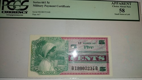 661- SERIES MILITARY PAYMENT CERTIFICATE (5C),GRADED BY PCGS 58 - Picture 1 of 2