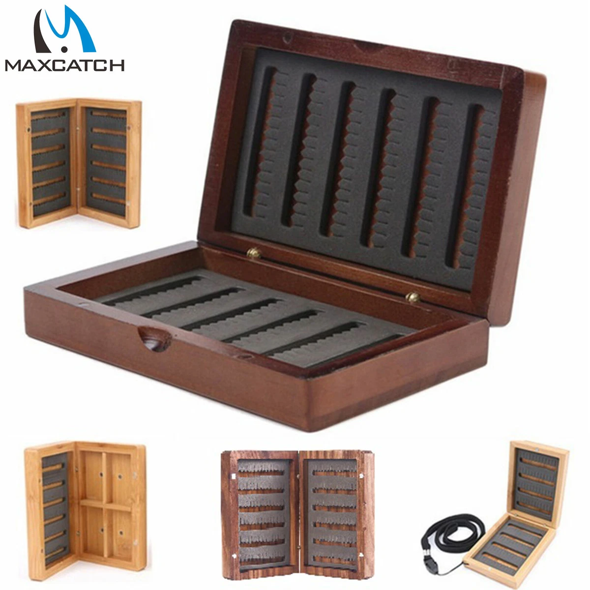 Maxcatch Natural Wooden Fly Fishing Box Case Double Side Foam Insert