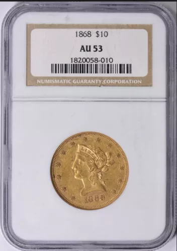 1868 P $10 GOLD LIBERTY HEAD EAGLE NGC MS 53