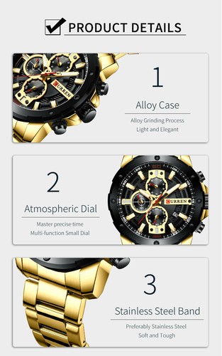 CURREN Men Watches Stainless Steel Wristwatch Male Chronograph Quartz Watch Gift - Bild 4 von 24