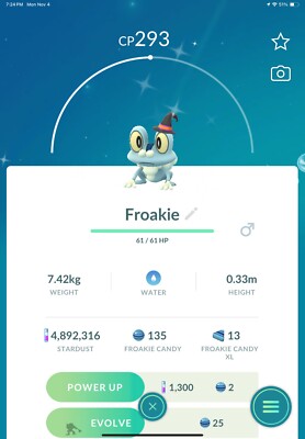 Shiny Witch Hat Froakie ( REGISTERED TRADE ONLY)