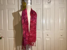 Hot Pink Pink Gold Tie-Dye Damascus Rectangular Scarf 11"X69" Fringe