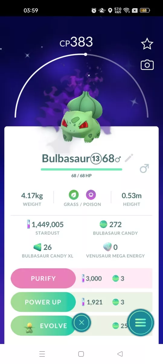 Shiny Shadow Bulbasaur Pokemon Trade Go