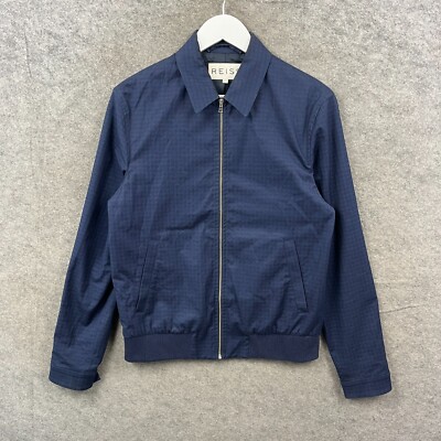 Reiss Jacke Herren klein blau Rocco Bombermantel kariert Kragen durchgehender Reißverschluss Oberteil