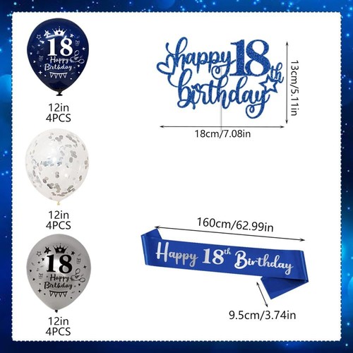 18th Birthday Decorations Blue Silver,18th Birthday Banners for Boys, - Picture 5 of 9