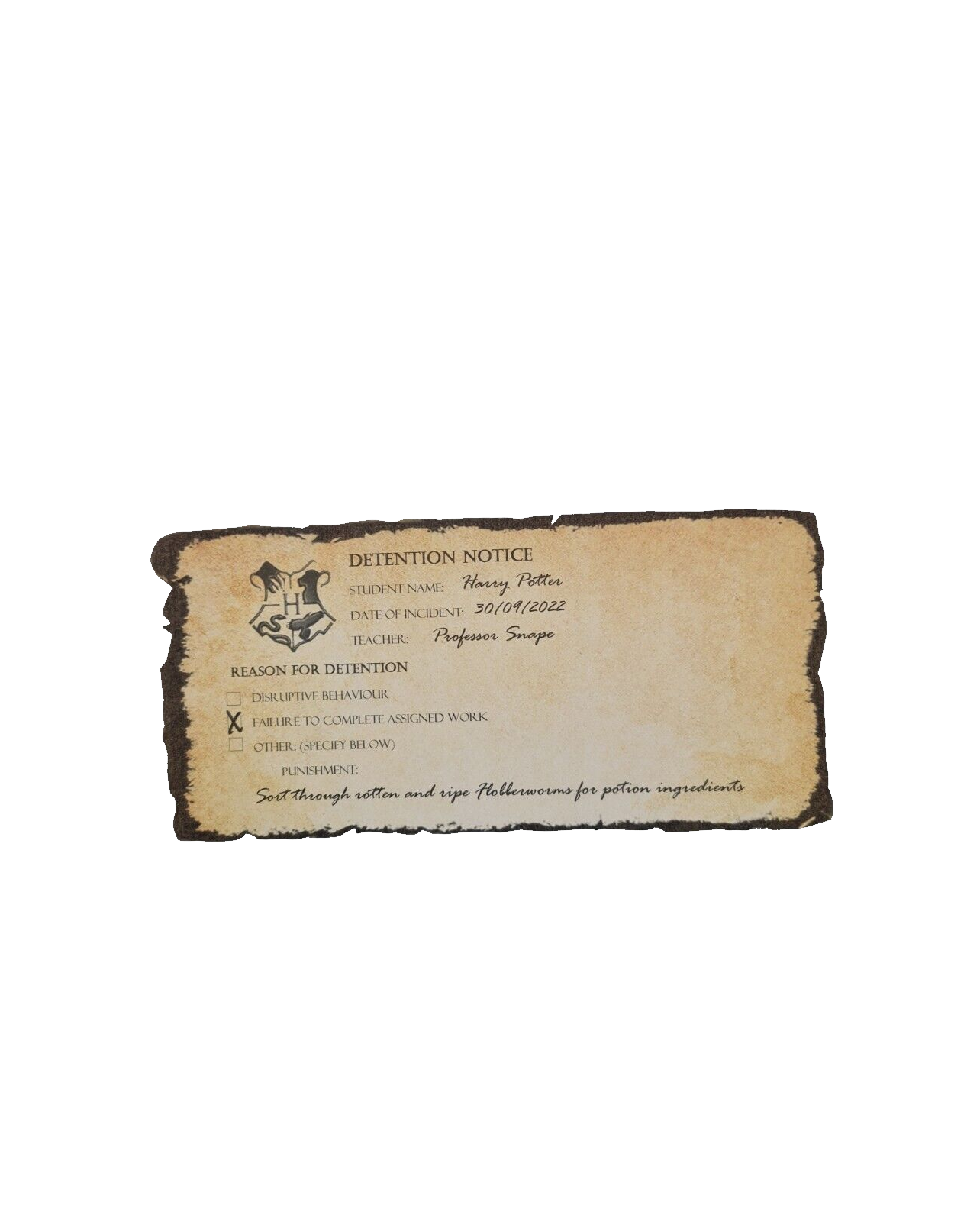 Hogwarts Detention Slip Harry Potter Hogwarts school PERSONALISED ...