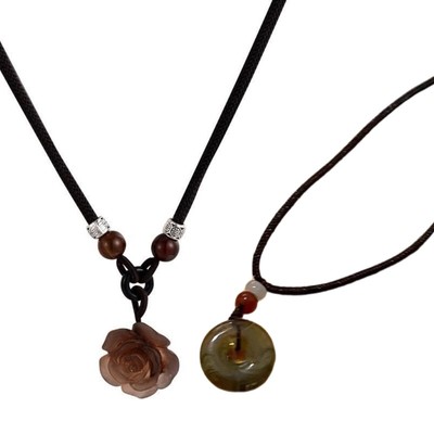 Set of 2 Delicate Rose Flower Pendant Necklace with Peace Buckle and Rose Flower