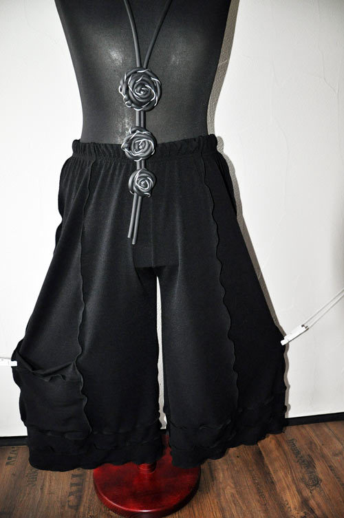 Myo - Layered refined Jersey - Marlene Trousers Black Wavy Seams XXL, XXXL