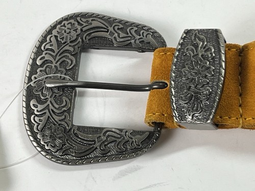 Free People Belt Tangerine Suede Wide S/M Bohemian Roses Floral Western Buckle - Picture 5 of 9