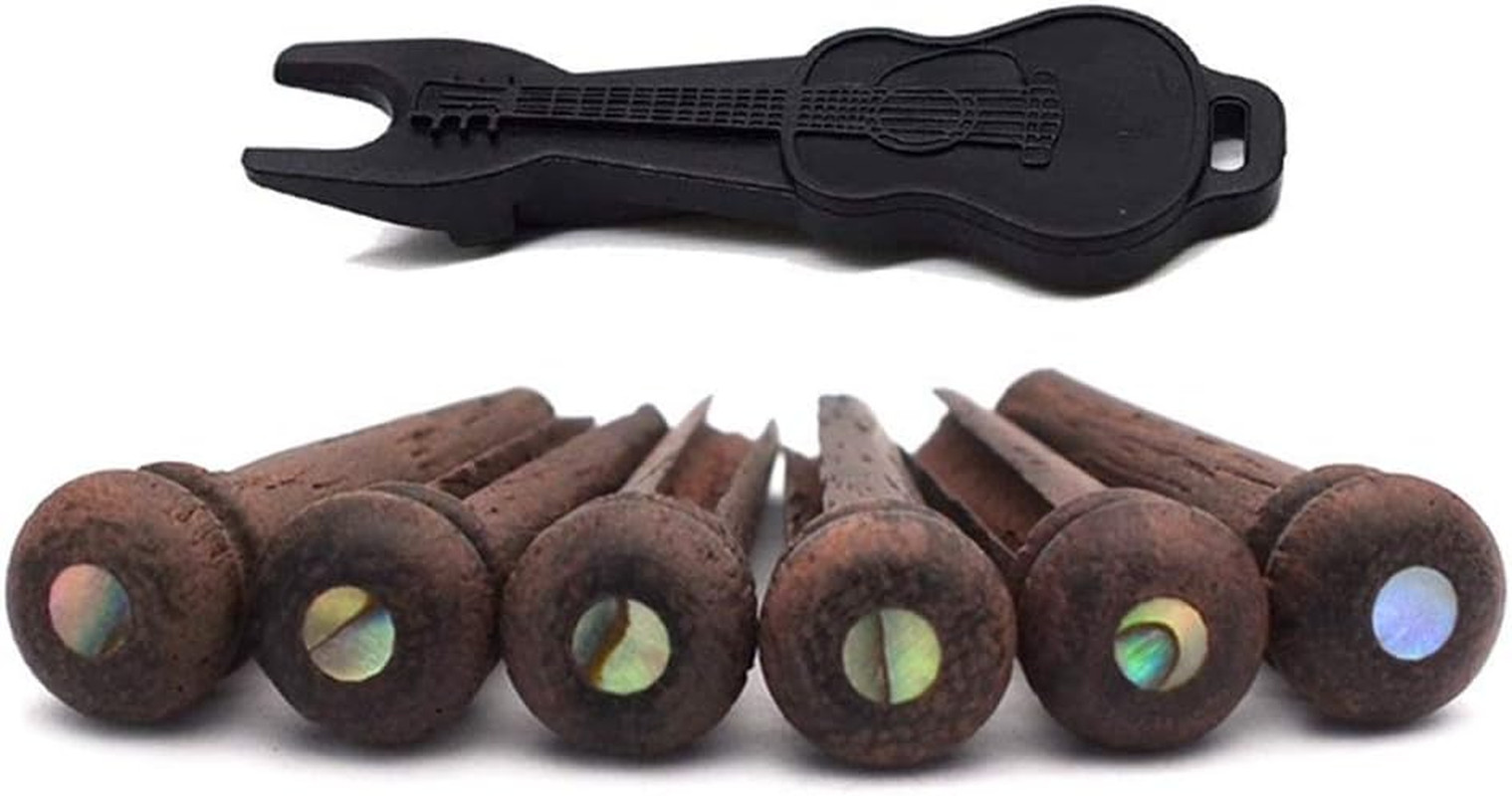 Alnicov Guitar Bridge Pins 6 Piece Rosewood Acoustic Guitar String Pegs Slotted