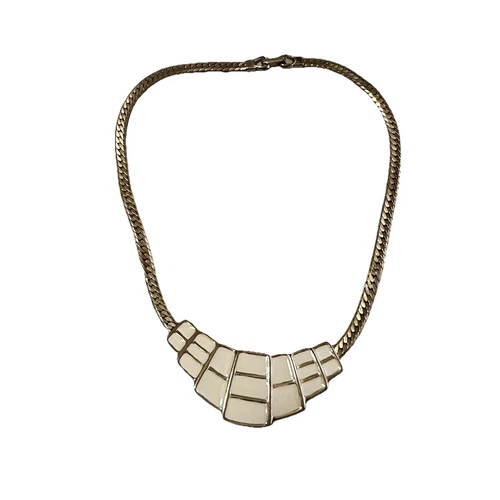 OFF WHITE Fantastica collana catena spina di pesce larga collare smaltato bianco sporco tono oro