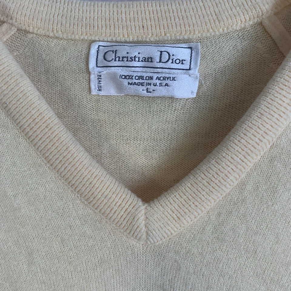 Suéter Pullover Christian Dior De Colección Para Hombres Amarillo Pastel Cuello en V L Foto 2 de 4