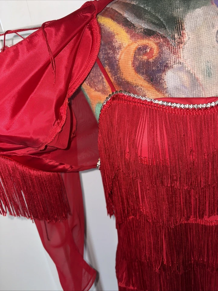 Vestido y chaqueta vintage estilos aleta talla 15 flecos rojos vacaciones-baile Foto 3 de 4