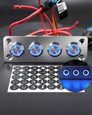 4 Gang Aluminum Marine Rocker Switch Panel PreWired with Blue LED Ind...
