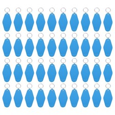 40pcs Hotel Keychains Blank, Plastic Rhombus Motel Keychains, Bright Blue