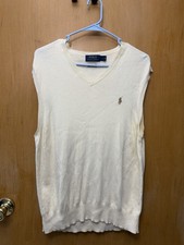 Polo Ralph Lauren Men  s Large Pima Cotton Cream V-Neck Sweater Vest
