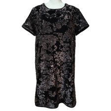 Forever 21 Shift Mini Dress Large Black Sequin Velvet Party Cocktail