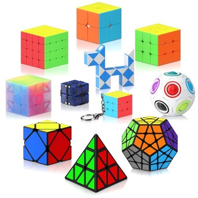Vdealen 11 Pack Speed Cube Set Puzzle Cube Bundle Fidget Ball 2x2 3x3 4x4 Pyrami