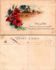 Vintage Poppy Floral YOU and ME Postcard Unused 711 Made in USA Antique Greeting