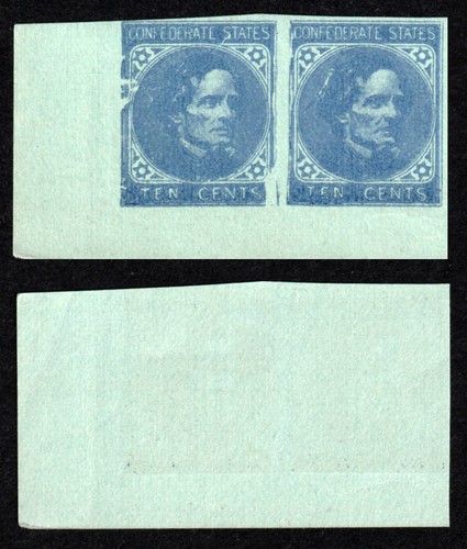 US CSA Stamps Confederate States 10c pair printed from the Altered Plate