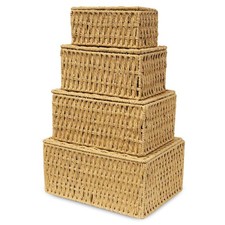 Woven Stackable Storage Baskets with Lid, Decorative Rope Organizer Bin - Set...