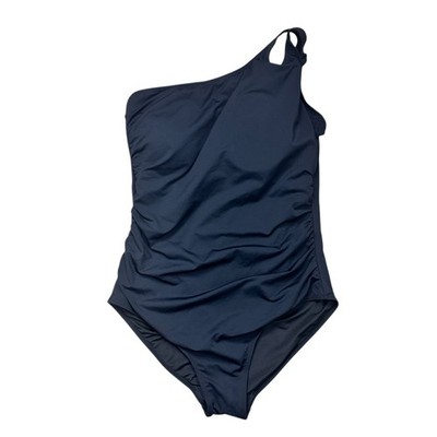 Holipick Black One Piece Ruched Swimsuit One Shoulder Double Strap Sz 18W Beach