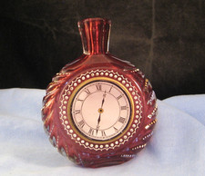 ANTIQUE RED RUBY CRANBERRY ART GLASS & ENAMEL CLOCK PERFUME SCENT BOTTLE FLACON