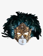 Blue Tigrate Feather Gala - Original Handcrafted Venetian Mask