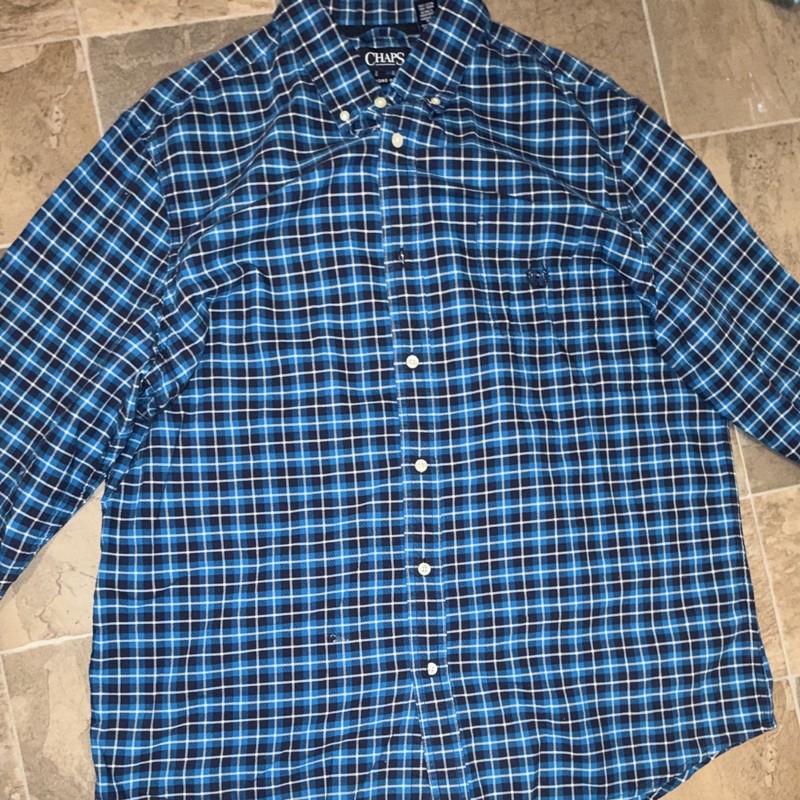 Chaps Men's Blue Plaid Cotton Woven Long Sleeve Button-Down Shirt L