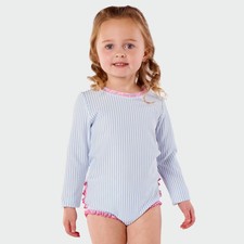RuffleButts Toddler Girls' Seersucker Long Sleeve Rash Guard One Piece