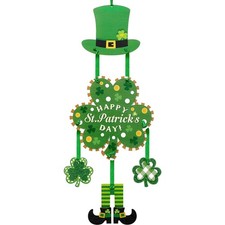 St. Patrick's Day Door Sign Glittery Shamrock St Patrick's Day Hanging Decoratio