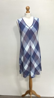 Two Danes Sommerkleid Damen Größe S lila blau kariert A-Linie Urlaub