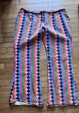 Vintage Women  s 70S Retro Multicolor Low Rise Bell Bottom Jeans No Label Size:L