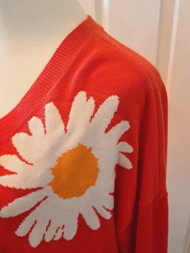 Cashmere 5% Sweater Laurie Felt Los Angeles Orange With Flowers Size M Womens - Picture 5 of 17