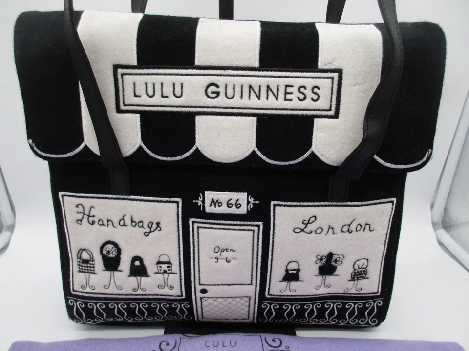 Bolso de Mano Lulu Guinness Vintage Años 90 Negro y Off-White Lana Fieltro Tienda Nº 66 Foto 2 de 4
