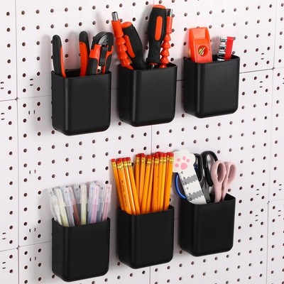 6 Pack Pegboard Cups with Hooks 3.5 x 2 x 4 Inch Plastic Peg Board Storage Pi...