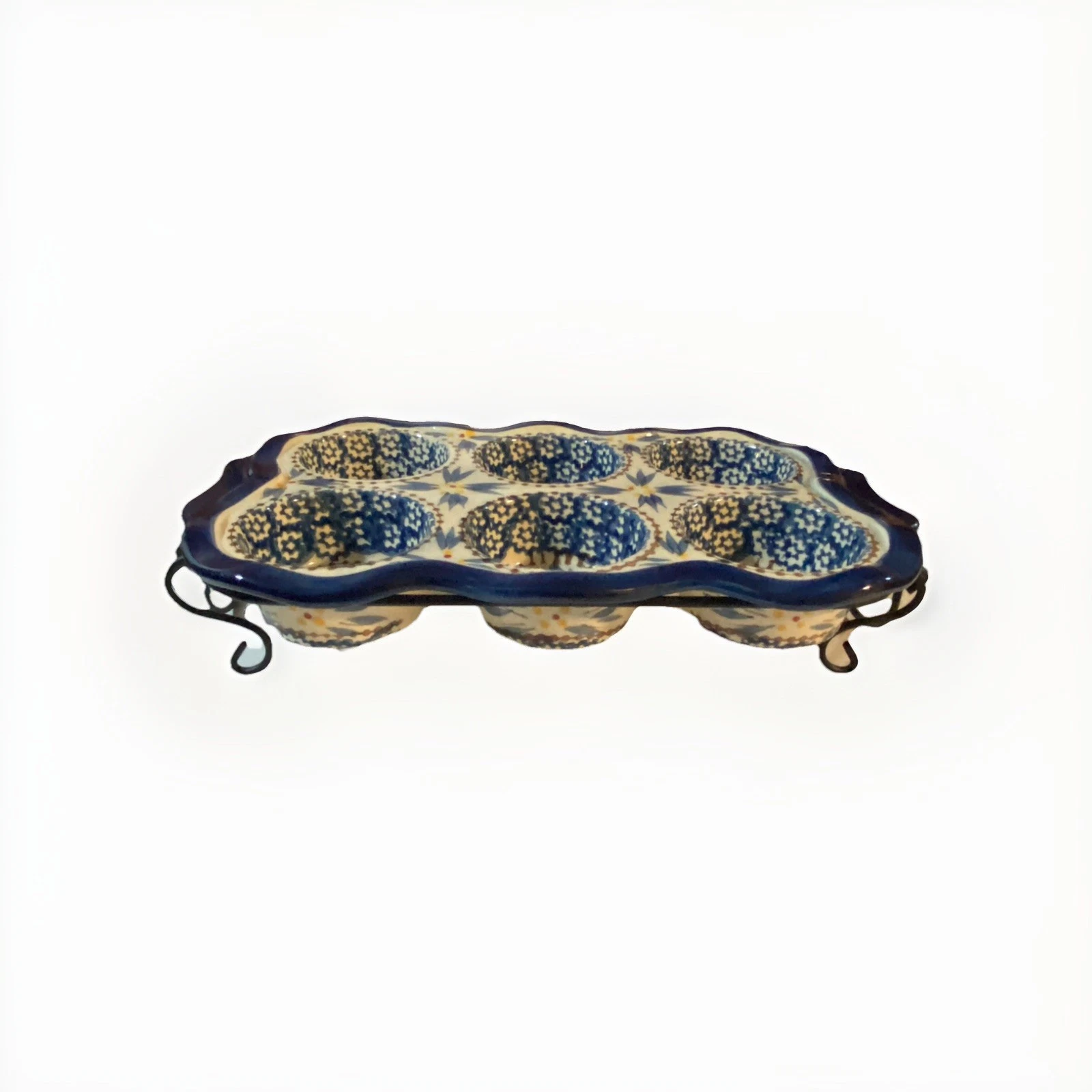 Temp-tations Ceramic Muffin Pan with Cooling Rack Old World Style Blue.