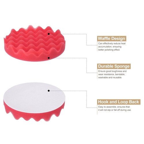 Buffing Sponge Pads 6" Polishing Wheel Waffle Finishing Grip Pad, Red - Bild 4 von 7