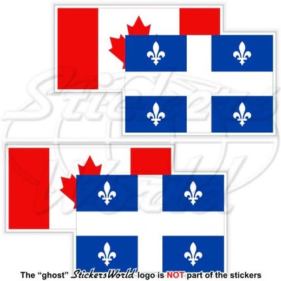 QUEBEC-CANADA Flags Pair, Fleurdelisé-Maple Leaf 100mm (4'') Stickers Decals x2