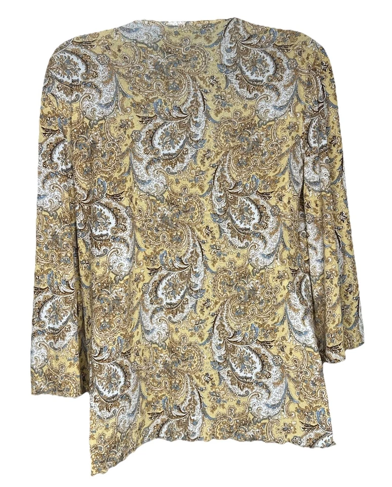 Top Estampado Paisley De Colección Amarillo Marrón Mangas Campana Divididas Bebé Muñeca Tejido Elástico Y2K Foto 2 de 4