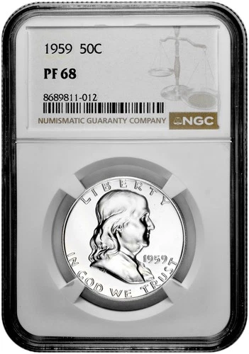 1959 50C Proof Silver Franklin Half Dollar NGC Graded PF 68 in New Holder